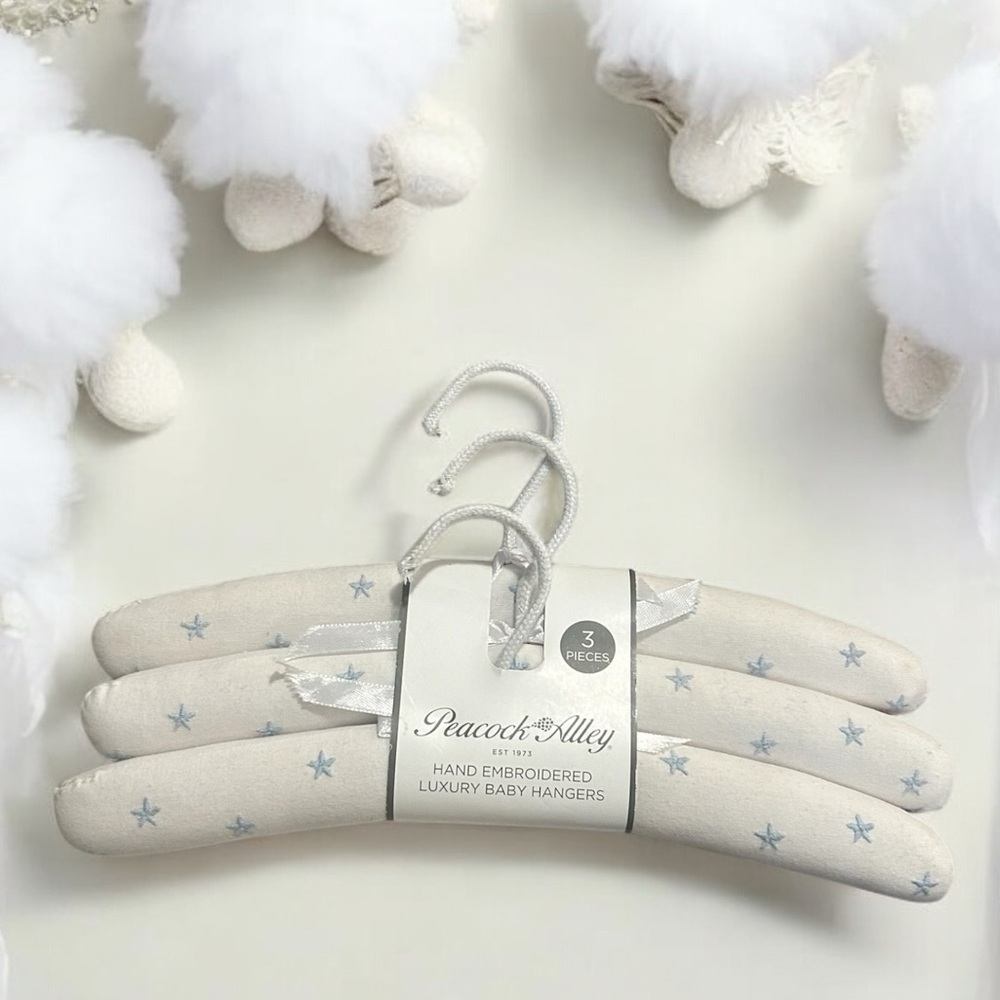 Peacock Alley Hand-Embroidered Luxury Baby Clothes‎ Hangers - Set of 3 - NWT